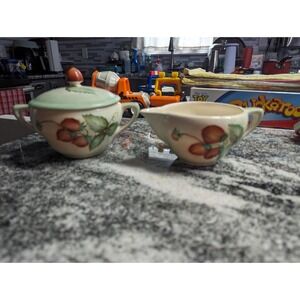 Vintage Strawberry Sugar/Creamer Set Porcelain Strawberry Hand Painted Farmhouse